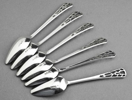 Art Deco Pierced Silver Grapefruit Spoons (Set of 6)